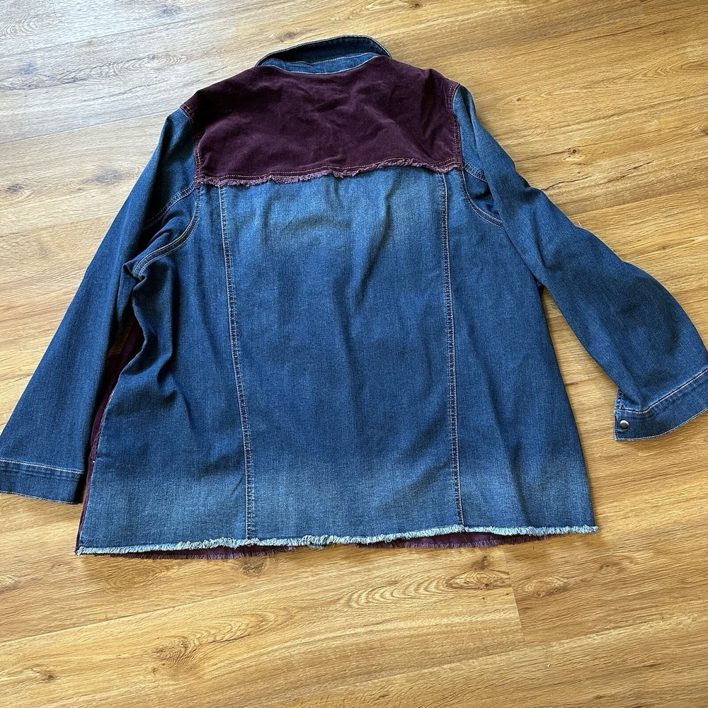 LOGO Lori Goldstein Denim Corduroy Jacket Womens 2X Cowboy Fringe Color Block - Picture 12 of 15